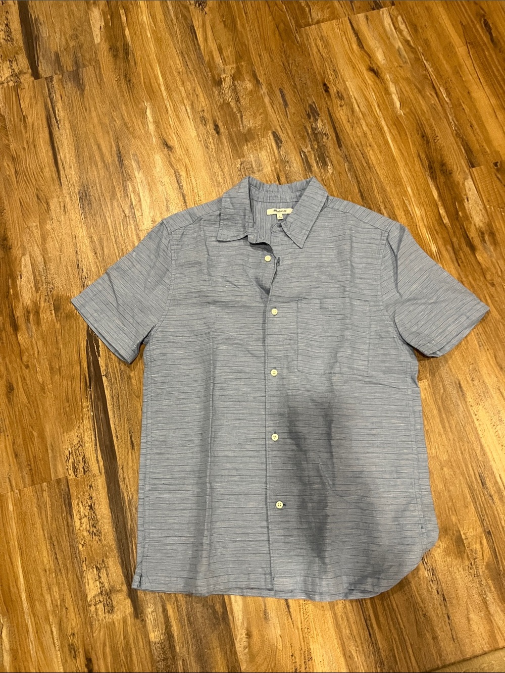 Madewell Men's Heathered Blue Short-Sleeve Button-Down Shirt